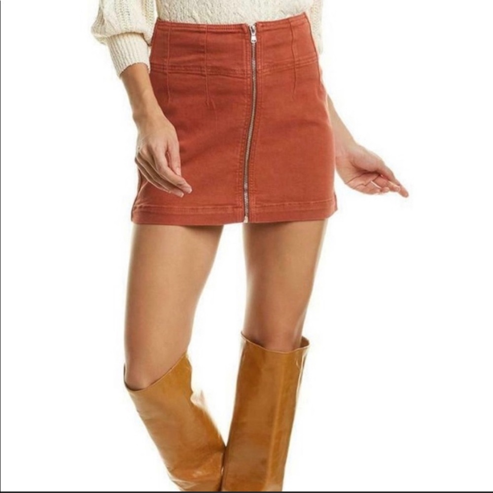 Free People Rust Zip Up Mini Skirt